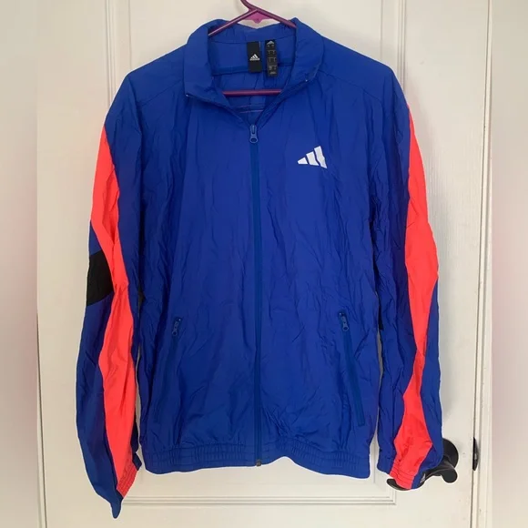 Adidas Woven Tape Jacket Water Resistant Wind Breaker - Men’s Small - Royal Blue - Picture 3 of 16